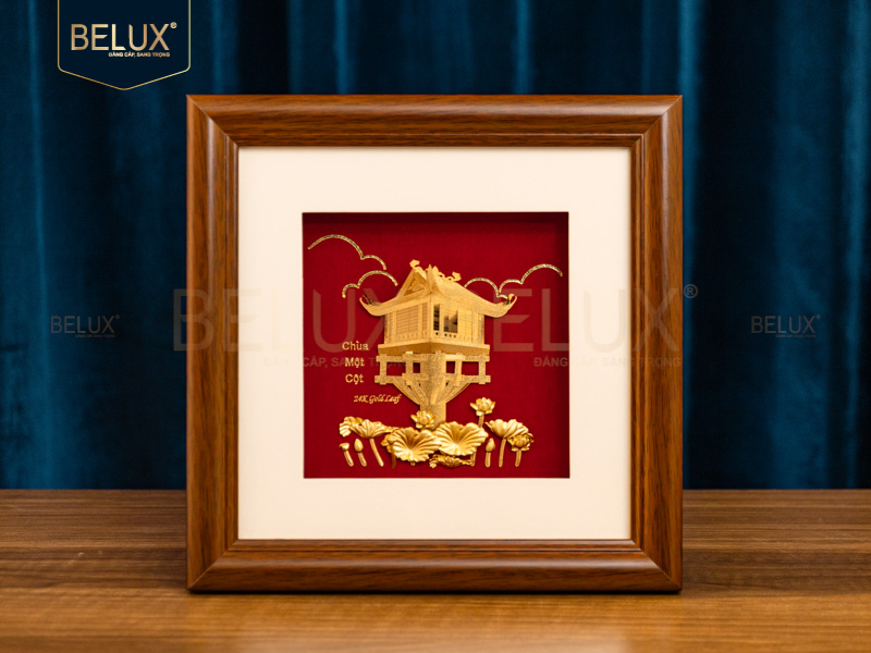 Tranh Chùa Một Cột Dát Vàng 24k 25x25cm